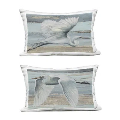 Stupell Industries Soaring Egrets Over Shore 2 Piece Outdoor Printed Pillow Set, Design By Patricia Pinto In Blue