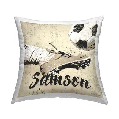Stupell Industries Soccer Ball Kick Personalized Printed Throw Pillow By Peter Horjus In Beige