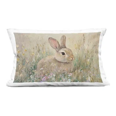 Stupell Industries Soft Color Rabbit In Meadow Decorative Printed Throw Pillow, Design By Petal Prints Design In Beige