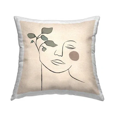Stupell Industries Soft Female Face Line Drawing Abstract Plant Sun Outdoor Printed Pillow By Jj Design House Llc In Brown;green