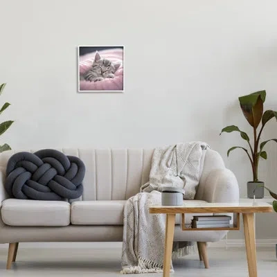 Stupell Industries Soft Kitten Tucked In By Roozbeh Single Picture Frame Print On Canvas In Coastal White Framed Giclee