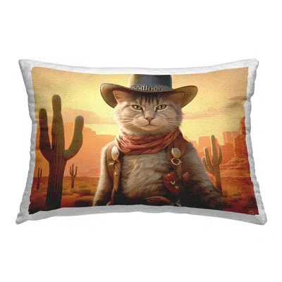 Stupell Industries Southwestern Cowboy Cat Outdoor Printed Pillow By Michael David Ward In Orange