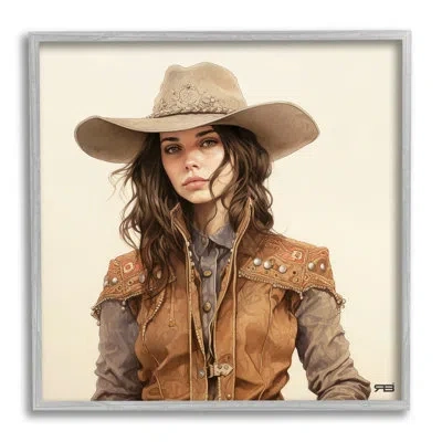 Stupell Industries Southwestern Cowgirl Portrait By Rb Single Picture Frame Print On Canvas In Farmhouse Gray Framed Giclee