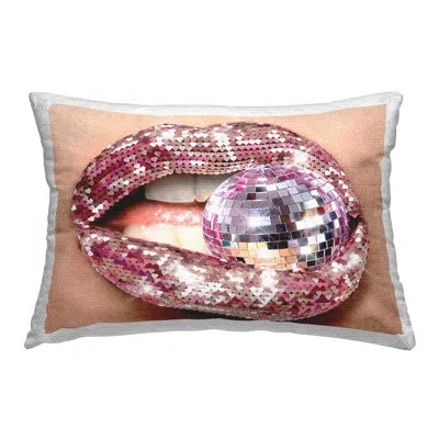 Stupell Industries Sparkle Disco Lips Outdoor Printed Pillow By Ziwei Li In Pink