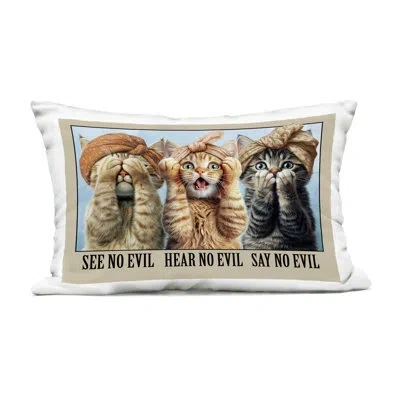 Stupell Industries Speak No Evil Cats Outdoor Printed Pillow Design By Jim Baldwin In Beige