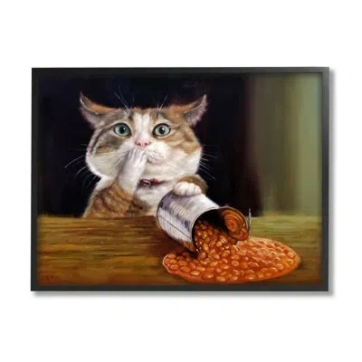 Stupell Industries Spilled The Beans Humorous Cat Kitchen Animal By Lucia Heffernan - Floater Frame Painting On Canvas In Midnight Black Framed Giclee
