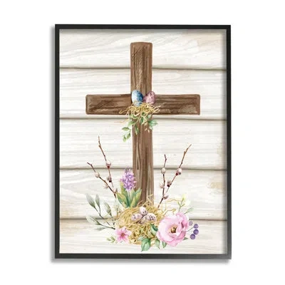 Stupell Industries Spiritual Easter Cross Spring Blossoms Framed Giclee Art By Nd Art In Midnight Black Framed Giclee