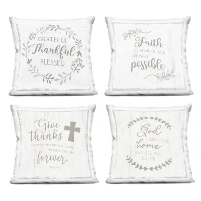 Stupell Industries Spiritual Faith Phrases 4 Piece Decorative Printed Throw Pillow Set, Design By Val Rhodes In White