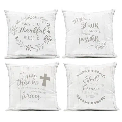 Stupell Industries Spiritual Faith Phrases 4 Piece Outdoor Printed Pillow Set, Design By Val Rhodes In White