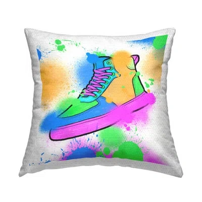 Stupell Industries Splattered Cool Sneakers Printed Outdoor Throw Pillow Design By Marcus Prime In White