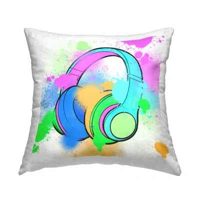 Stupell Industries Splattered Music Headphones Decorative Printed Throw Pillow Design By Marcus Prime In White