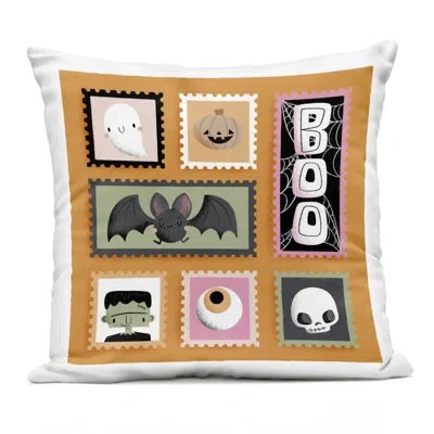 Stupell Industries Spooky Cute Halloween Stamps Design By Sarah Hickman Outdoor Printed Pillow In Orange