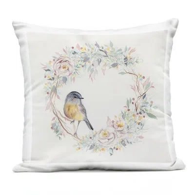 Stupell Industries Spring Bird On Flower Wreath Outdoor Printed Pillow, Design By Cady Driver In White