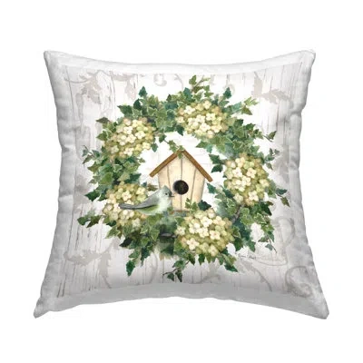 Stupell Industries Spring Birdhouse Wreath Decorative Printed Throw Pillow Design By Annie Lapoint In Green