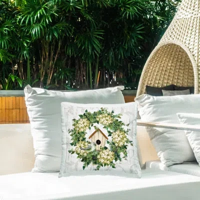 Stupell Industries Spring Birdhouse Wreath Printed Outdoor Throw Pillow Design By Annie Lapoint In Green