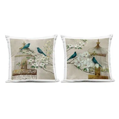 Stupell Industries Spring Birds Menagerie 2 Piece Outdoor Printed Pillow Set Design By Elaine Vollherbst In Beige