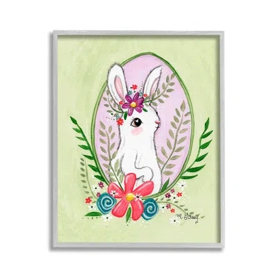 Stupell Industries Spring Bunny & Blossom Framed Giclee Art By Michelle Gilsey In Farmhouse Gray Framed Giclee
