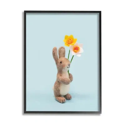 Stupell Industries Spring Bunny Floral Daffodils Framed On Wood By Lemon & Sugar Photograph In Midnight Black Framed Giclee