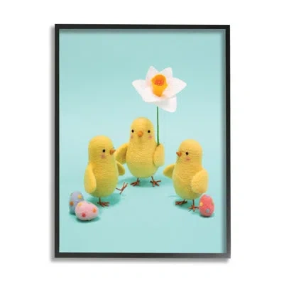 Stupell Industries Spring Chicks Floral Easter Eggs By Lemon & Sugar In Midnight Black Framed Giclee