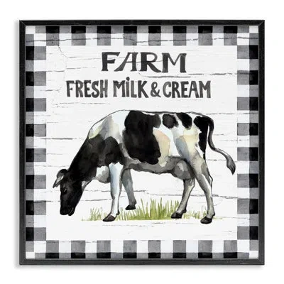 Stupell Industries Spring Cow With Border Framed Giclee Art By Elena Vladykina In Midnight Black Framed Giclee