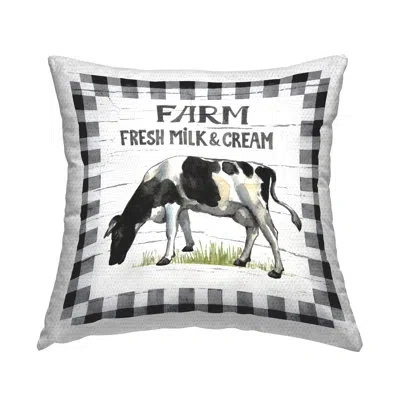 Stupell Industries Spring Cow With Border Outdoor Printed Pillow By Elena Vladykina In Black