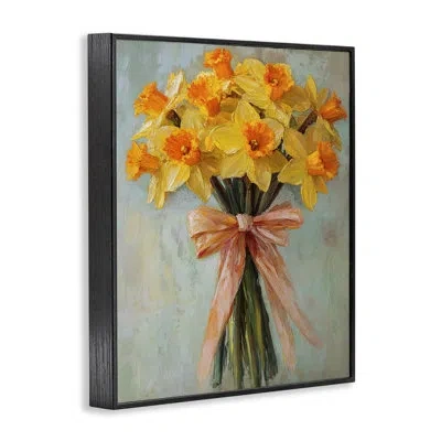 Stupell Industries Spring Daffodils With Ribbon Giclee Art, Design By Franklyn Gregory In Midnight Black Framed Giclee