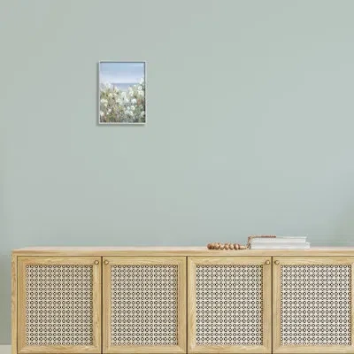 Stupell Industries Spring Daisy Flower Blooms Beachside Ocean View By Sally Swatland - Floater Frame Painting Print On  In Farmhouse Gray Framed Giclee