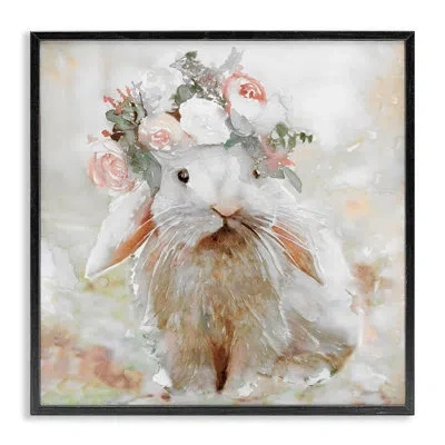 Stupell Industries Spring Floral Bunny Giclee Art By Stellar Design Studio In Midnight Black Framed Giclee