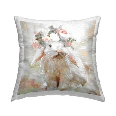 Stupell Industries Spring Floral Bunny Printed Outdoor Throw Pillow Design By Stellar Design Studio In Beige