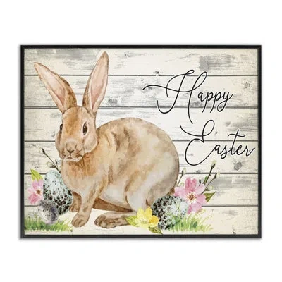 Stupell Industries Spring Floral Happy Easter Bunny Framed Giclee Art By Nd Art In Midnight Black Framed Giclee