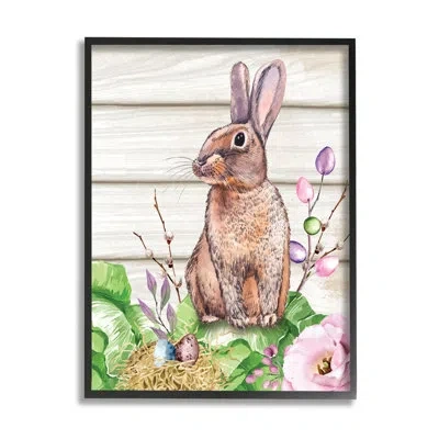 Stupell Industries Spring Flower Garden Country Rabbit Framed Giclee Art By Nd Art In Midnight Black Framed Giclee