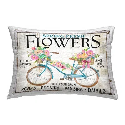 Stupell Industries Spring Fresh Flowers & Bike Outdoor Printed Pillow By Creatif Belle In Blue