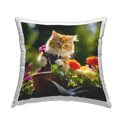 Stupell Industries Spring Gardener Kitten Decorative Printed Throw Pillow Design By Sean Parnell In Green