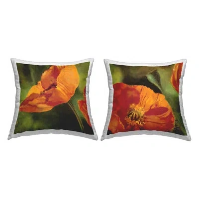 Stupell Industries Spring Poppies Orange Blooms 2 Piece Outdoor Printed Pillow Set By Pierre Viollet In White;green;orange
