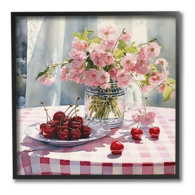 Stupell Industries Spring Still Life On Plaid Framed Giclee Art By Rb In Midnight Black Framed Giclee