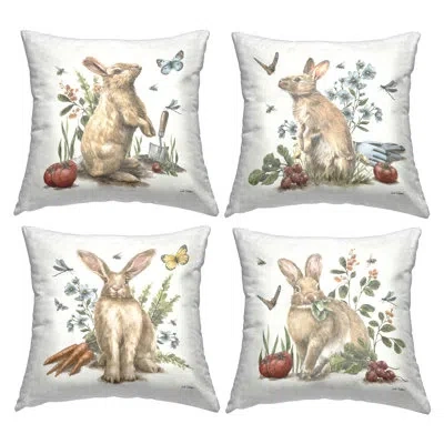 Stupell Industries Spring Woodland Rabbits Decorative Printed Throw Pillow Design By Leslie Trimbach (set Of 4) In Tan