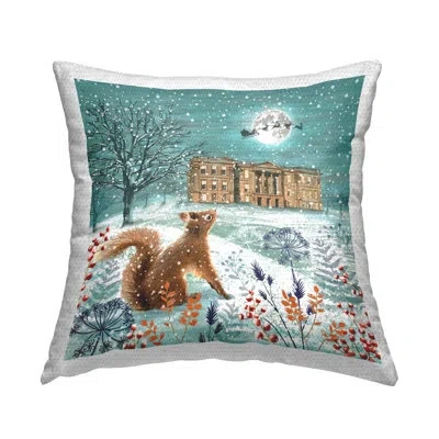 Stupell Industries Squirrel Watching Santa Overhead Outdoor Printed Pillow By Jane Sunner In Blue;brown;white