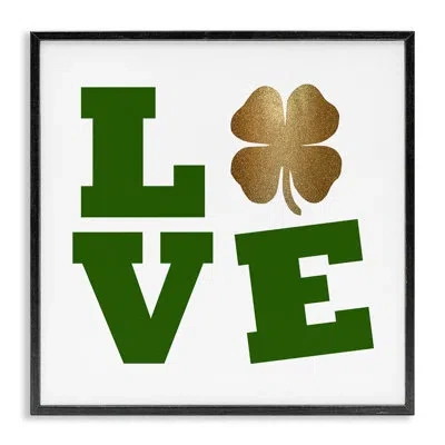 Stupell Industries St Patrick's Day Clover Love Symbol By Sheldon Lewis - Floater Frame Graphic Art On Wood In Midnight Black Framed Giclee