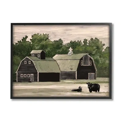Stupell Industries Stable Barn Country Rural Cattle By Cindy Jacobs - Floater Frame Graphic Art On Wood In Midnight Black Framed Giclee