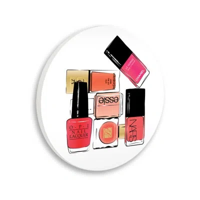 Stupell Industries Stack Of Nail Polish Glam Fashion Beauty Cosmetics Circular Wall Plaque, 12" Diameter In Beige;pink