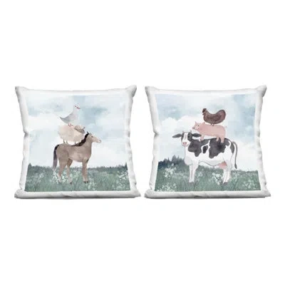 Stupell Industries Stacked Animals Blue Sky Farm 2 Piece Decorative Printed Throw Pillow Set, Design By Kim Allen