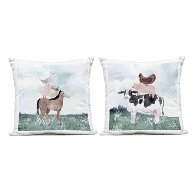 Stupell Industries Stacked Animals Blue Sky Farm 2 Piece Outdoor Printed Pillow Set, Design By Kim Allen