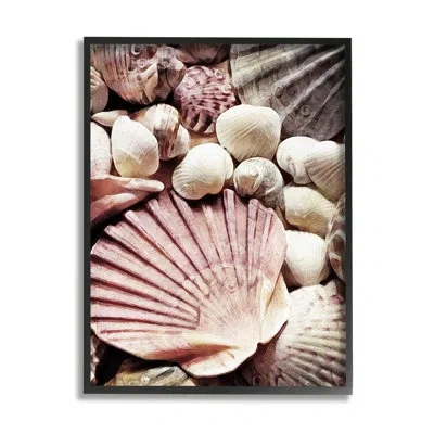 Stupell Industries Stacked Coastal Seashells By Ashley Aldridge - Floater Frame Photograph On Wood In Midnight Black Framed Giclee