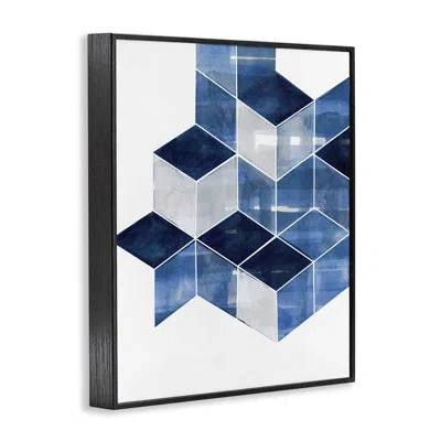 Stupell Industries Stacked Geometric Cubes Framed Giclee Art By Steller Design Studio In Midnight Black Framed Giclee
