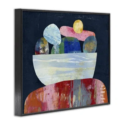 Stupell Industries Stacked Rocks Collage Giclee Art, Design By Lisa Nohren In Midnight Black Framed Giclee