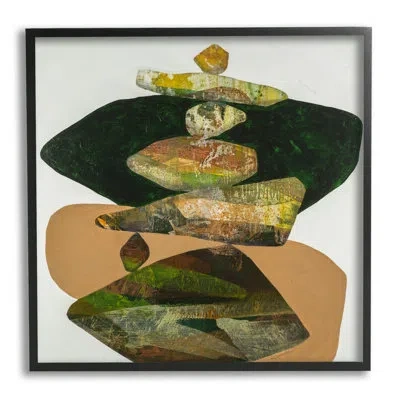 Stupell Industries Stacked Rocks Contemporary Nature By Ruth Fromstein - Floater Frame Graphic Art On Wood In Midnight Black Framed Giclee
