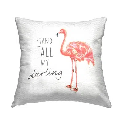 Stupell Industries Stand Tall My Darling Motivational Phrase Pink Flamingo Outdoor Printed Pillow By Reesa Qualia In Black;white;orange