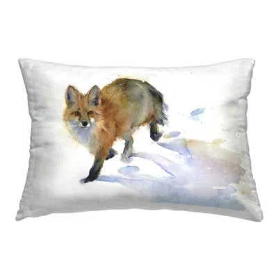 Stupell Industries Stepping Fox In Snow Decorative Printed Throw Pillow Design By John Keeling In Brown