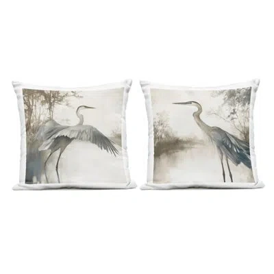 Stupell Industries Still Waters And Soft Wings 2 Piece Outdoor Printed Pillow Set Design By Mona Grace In White Heron