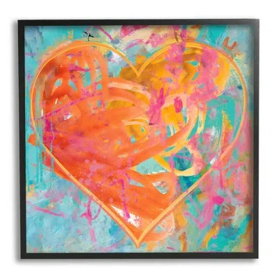 Stupell Industries Street Style Graffiti Heart Shape Bold Paint Splatter By Porter Hastings - Floater Frame Painting On In Midnight Black Framed Giclee